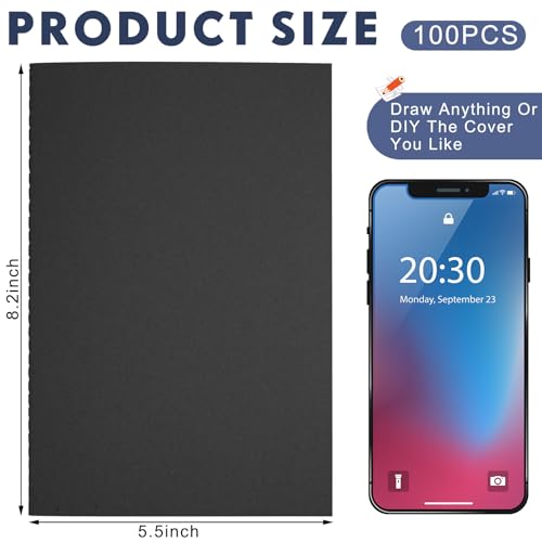 Mimorou 100 Pcs Journals Notebooks Bulk - Kraft Softcover A5 Small Notebooks 5.5 Inch x 8.3 Inch Notepads with 60 Page 30 Sheet for Writing Sketch Travel Office Supplies(Black,Dot) - color: Black, style: Dot