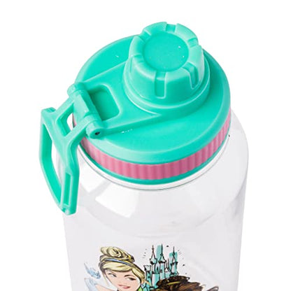 Silver Buffalo Disney Princess Ariel, Plastic Water Bottle, 32oz | Belle and Cinderella, Twist Spout, Sticker Set, You Stick Yourself, 0.95 Liters - color: Disney Princesses