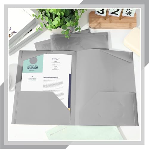 Henoyso 36 Pack Dark Gray Plastic Folders with Clear Front Pockets Heavy Duty File Folders with 2 Pockets and Card Slot for Student Communication School Office Presentation Report - color: Dark Gray