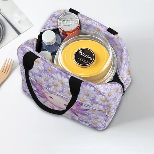 Purple Axolotl Girls Lunch Box Large Capacity Insulated Lunch Bag Thermal Picnic Cool Bags for School Picnic Travel Hiking Camping - color: Purple Axolotl