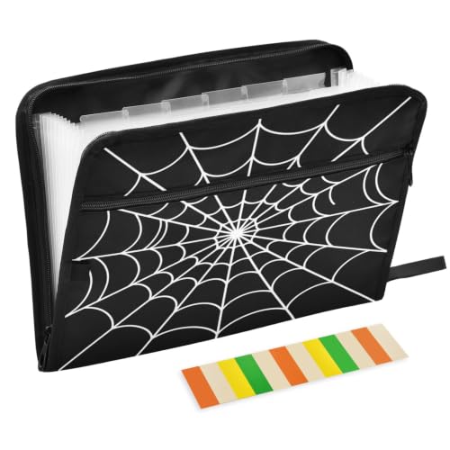 Gredecor 13 Pockets File Folder Organizer A4/Letter Water Resistant Document Bag with Zipper Filing Folder Expanding File Pouch Storage for School Office, Black Spiderweb - color: Black Spiderweb