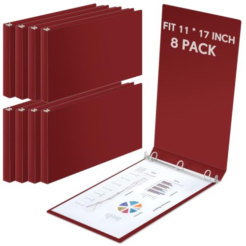 8 Pcs 1.5 Inch 3 Ring Binders Rings Heavy Duty View D Ring Binders Economy Holds 11" x 17" Paper for Artwork Blueprints, Office, Home, Work Places(Dark Red) - color: Dark Red, size: 1.5 Inch
