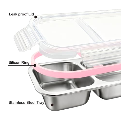 Stainless Steel Bento Box (2 Compartments Pink) - color: 2 Compartments Pink