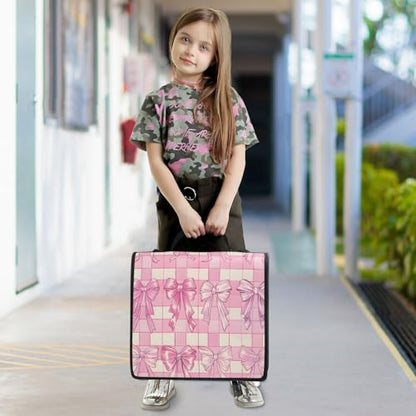 3 Ring Zipper Binder with Shoulder Strap Bow Tie Pink Buffalo Plaid 1.5 inch Binders Keeper Large Capacity Multi Pockets for School Office Supplies - color: Multi471, size: Fit 500 Sheets
