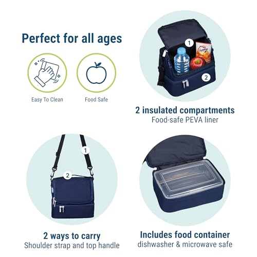 Wildkin Two Compartment Lunch Bag, Whale Blue | Two compartments keep lunch and snacks separate, PEVA-lined main section, ages 5+ — clean solid colors - color: Whale Blue