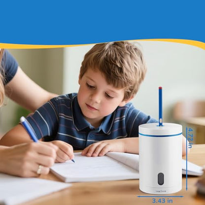 Fully Automatic Electric Pencil Sharpener, Rechargeable | Auto In and Out, Hands-Free for Standard 6-8mm Pencils, Perfect for Classroom and Home Use (White and Blue) - color: White & Blue