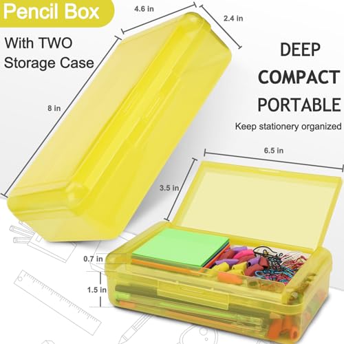 SFLHHDM Large Pencil Box, Double Layer Capacity Pencils Holders, Clear Hard Pen Case with Snap-tight Lid, Plastic Pencil Case for Office School, Pen Boxes Storage School Box (Amber Yellow-1pcs) - color: Amber Yellow-1pcs