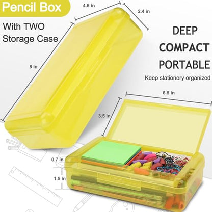 SFLHHDM Large Pencil Box, Double Layer Capacity Pencils Holders, Clear Hard Pen Case with Snap-tight Lid, Plastic Pencil Case for Office School, Pen Boxes Storage School Box (Amber Yellow-1pcs) - color: Amber Yellow-1pcs
