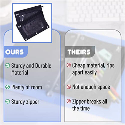 Mr. Pen Fabric Pencil Pouch with 3 Binder Holes, Black, Set of 2 (Pack of 2) - color: Black, size: 4 Pack