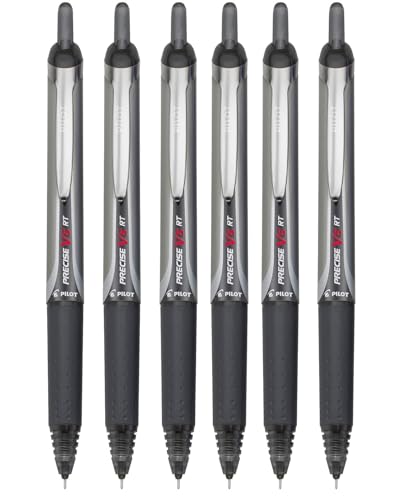 Precise V5 RT Retractable Rolling Ball Pens, Extra Fine Point (.5mm), Black Ink, 6-pk; Premium Comfort Grip, include with Plastic Reusable Pouch - color: Black, size: 1 Count (Pack of 6)