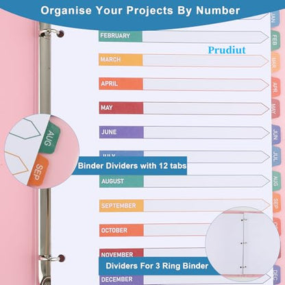 3 Sets 12 Tab Monthly Dividers for 3 Ring Binder Notebook, 8.5 x 11 Inch | White Paper and Multicolor Preprinted Month Tabs for Organizing Documents at Office, School, Home