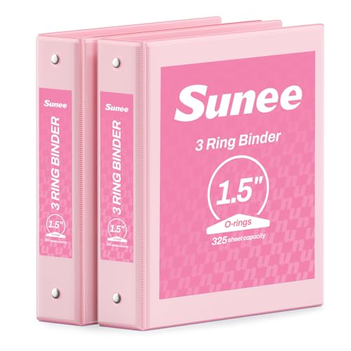 SUNEE 3 Ring Binder 1.5 Inch 2 Pack, Clear View Binder Three Ring PVC-Free (Fit 8.5x11 Inches) for School or Office Supplies, Pink - color: Pink, size: 1.5 Inch