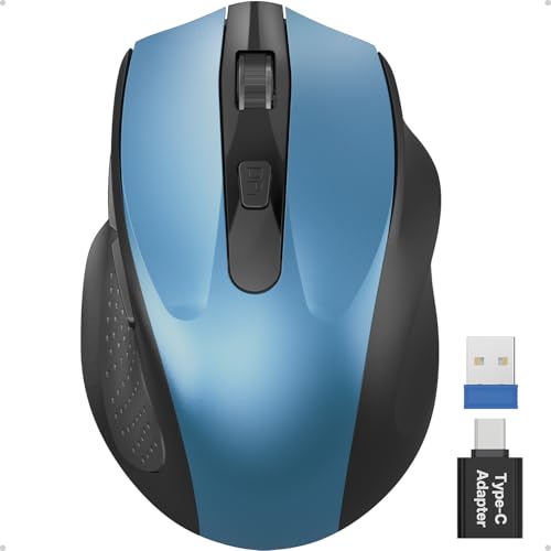 SABLUTE Wireless Mouse for Laptop, Blue Computer Mouse with USB-A&USB-C Receiver, Office Cordless Mice with 6 Buttons & 3 Level DPI for Small to Medium Hands, Works with PC, Desktop, Tablet M21 - color: Blue