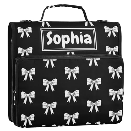 Bow Black Print Custom Zipper Binder Bag 3 Ring with Shoulder Strap & Handle Personalized Binder Bag Expandable File Folder for School - color: Multi-bow Black