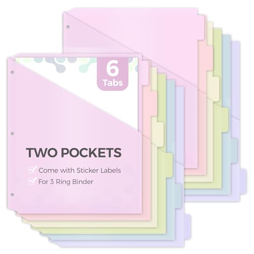 SKYDUE Binder Dividers with Pockets, 2 Sets, 6 Tabs Dividers for 3 Ring Binder, Tear-Resistant Plastic Binder Dividers for School, Office, Home - color: Pink, size: 2 SETS