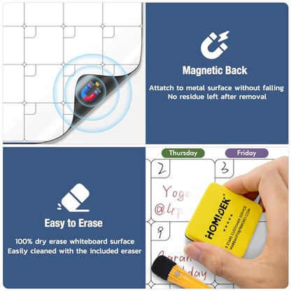 HOMiDEK Magnetic Dry Erase Calendar for Refrigerator: Fridge Whiteboard Calendar Magnet Monthly Planner Family Planning Board with Dry Erase Markers & Eraser - 14 x 11 Inches - size: 11"W x 14"H, style: Monthly Planner