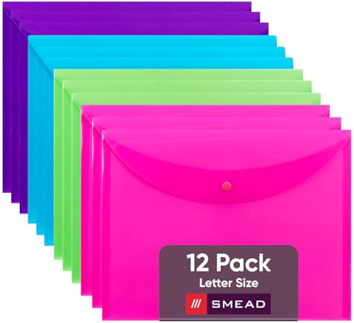 Smead, Poly Envelopes Plastic Folders, File Folders for Documents Letter Size with Snap Closure, Teacher School Office Supplies Organization Storage, Assorted Color, 12 Pack - color: Assorted