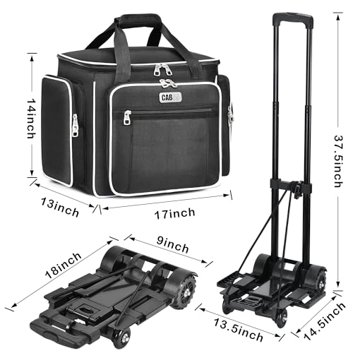 CAB55 Rolling Craft Bag, Tote Bag with Wheels for Women, Rolling Teacher Bag with Removable Folding Hand Truck (Black) - color: Black