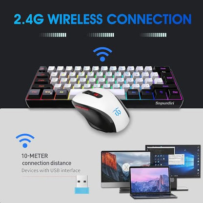 Snpurdiri 2.4G Wireless Gaming Keyboard and Mouse Combo, Include Mini 60% Merchanical Feel RGB Backlit Keyboard, Ergonomic Vertical Feel Small Wireless Mouse(Black and White) - color: Black White Combo
