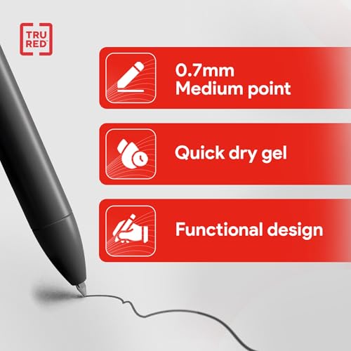 TRU RED Retractable Gel Pens, Medium Point 0.7mm, Black Ink, 12 Pack – Quick‑Dry Pens for No‑Smear Notes & Office Writing - color: Black, size: 12 Pack, style: Medium Point