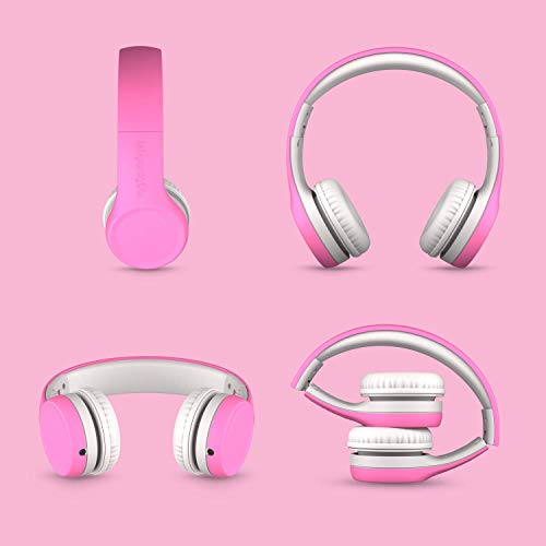LilGadgets Connect+ Foldable Headphones, Adjustable Fit Soft Touch Padding for Kids with Mic, Volume-Limited & Noise Reduction On-Ear Wired Headset for School with SharePort - Pink, Ages 3-14 - color: Pink