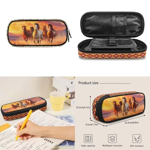 Horse 4-Piece Kids Backpack Set, 17inch School Bag with Lunch Box, Pencil Case & Water Bottle Holder for Elementary School Girls and Bys Daily School Use - color: Sunset Horse Print