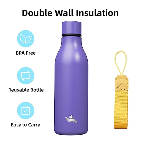 Konokyo Insulated Water Bottle with Strap,18 oz Double Wall Stainless Steel Vacuum Bottles Metal Water Flask,Purple - color: Purple, size: 18 Ounces