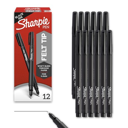 Sharpie Felt Tip Pens, Fine Point (0.4mm), Felt Tip Markers, Black, 12 Count - Journaling, Art, Drawing, Teacher, Back to School - size: 1 Count (Pack of 12)