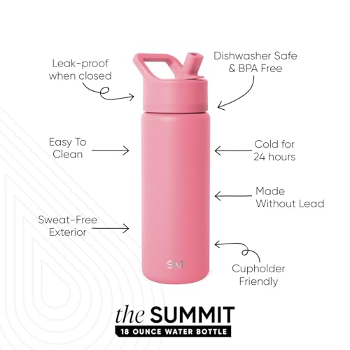 Simple Modern Kids Water Bottle with Straw Lid | Vacuum Insulated Stainless Steel Metal | Reusable Leak Proof BPA-Free Thermos for School | Summit Collection | 18oz, Velvet Pink - color: -Velvet Pink, style: 18oz