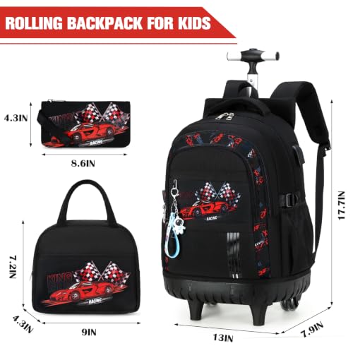 ACESAK Rolling Backpack for Boys, Kids Backpack with Wheels Portable with Insulated Lunch Box & Pencil Case, Multi-Pocket Roller Backpack for Preschool Kindergarten Kids Boys Travel(Red Car) - color: Red Car
