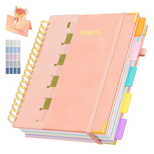 XYark B5 Hardcover Spiral Notebook, 5 Subject Notebook 300 Pages, 8"x10" College Ruled Notebooks with Removable Dividers Tabs & Ruler & Card, Lined Journal for Women Men School Work Office, Light Pink - color: Light Pink, size: 8"x10"(B5)
