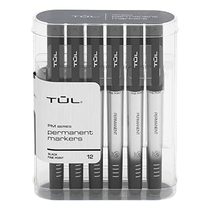 TUL® Permanent Markers, Fine Point, Silver Barrel, Black Ink, Pack Of 12 Markers