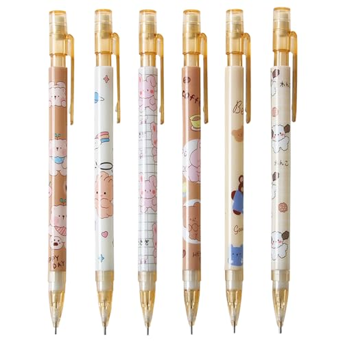 MOZXIRZ 4 Pcs Cute Mechanical Pencils with Top Eraser 0.5mm Cartoon Animal Mechanical Pencil School Pencil for Women (6pcs Animal) - color: 6pcs Animal