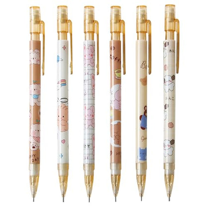 MOZXIRZ 4 Pcs Cute Mechanical Pencils with Top Eraser 0.5mm Cartoon Animal Mechanical Pencil School Pencil for Women (6pcs Animal) - color: 6pcs Animal