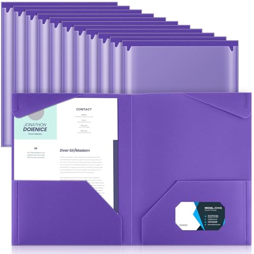 Henoyso 18 Pack Purple Plastic Folders with Clear Front Pockets Heavy Duty File Folders with 2 Pockets and Card Slot for Student Communication School Office Presentation Report - color: Purple