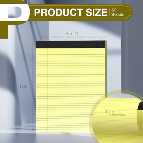 6 Pack Legal Pads 8.5" x 11" College Ruled Yellow Note Pads 8.5 x 11 Inch Micro-Perforated Notepad 300 Sheets in Total Lined Writing Paper Notebook for Office, School Supplies & To-Do Lists - size: 8.5 x 11 In - Yellow, style: 6 Pack