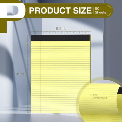 12 Pack Legal Pads 8.5" x 11" College Ruled Yellow Note Pads 8.5 x 11 Inch Micro-Perforated Notepad 600 Sheets in Total Lined Writing Paper Notebook for Office, School Supplies & To-Do Lists - size: 8.5 x 11 In - Yellow, style: 12 Pack