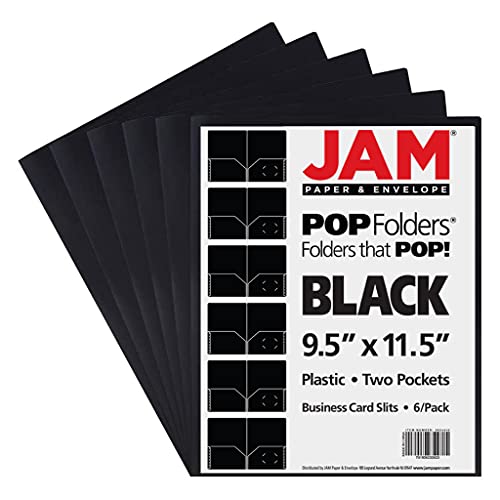 JAM PAPER Plastic 2 Pocket POP Folders - Durable School Folders - Black - 6/Pack - color: Black, size: 6 Per Pack