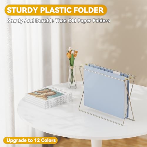 Plastic 1" Expanding Heavy Duty Hanging File Folders Letter Size | 12 Pack Reinforced Hang Folder with Tabs,Pastel Hanging File Organizer for File Box,Filing Cabinet Folder for School Office - size: 1" Expansion