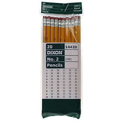 Dixon No. 2 Yellow Pencils, Wood-Cased, Black Core, 20-Pack (14420) - size: 1 Count (Pack of 20)