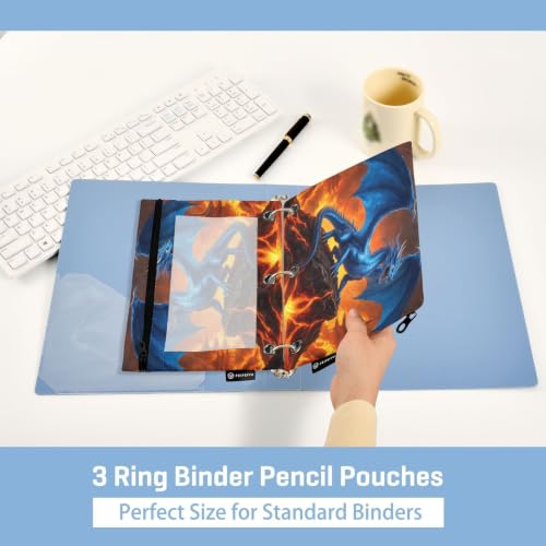 Gredecor 3 Ring Binder Pencil Pouch, Blue Dragon Glowing Eyes Zippered Pen Case Pouches with Clear Window, 2 Pack Stylish Office & School Supplie - color: Blue Dragon Glowing Eyes
