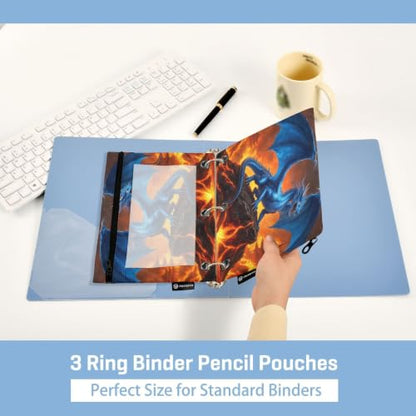 Gredecor 3 Ring Binder Pencil Pouch, Blue Dragon Glowing Eyes Zippered Pen Case Pouches with Clear Window, 2 Pack Stylish Office & School Supplie - color: Blue Dragon Glowing Eyes