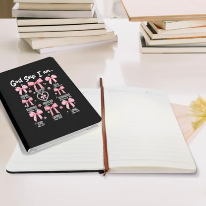 Bow Bible Verse Hard Shell Journal Notebook, Bible Verse Gifts for Women, College Ruled Notebook, Inspirational Hardcover Notebooks, Journals for Writing Note Taking 200 Sheets (5.8 x 8.3) Black - color: Multi 1161