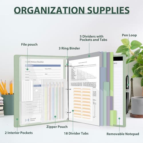 3 Ring Binder with Clipboard,1 Inch Binders with Notepad&5 Dividers with Pockets, Labels,PU Clipboards for School Office(Green Tulip,Letter Size) - color: 2-green Tulip, size: Letter Size - 1 Inch