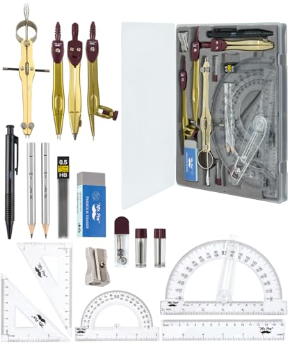 Mr. Pen- Geometry Set, 15 pcs, Gold, 6 Inch Swing Arm Protractor, Divider | Set Squares, Ruler, Compasses and Protractor - color: Gold
