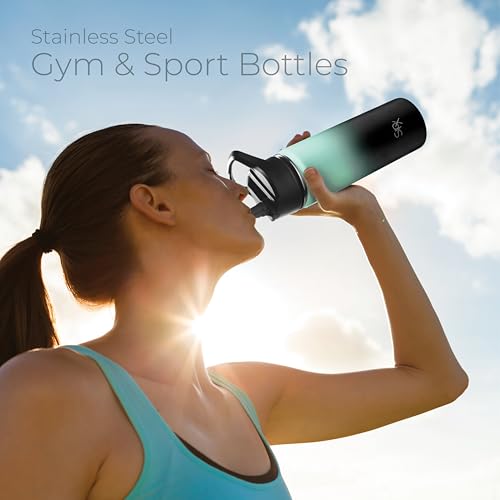 SipX™ 18 oz Insulated Water Bottle with 3 Lids – Leakproof Stainless Steel, Triple Insulated – Cold 24 Hours/Hot 12 Hours – Durable Bottle for School, Gym, Travel – Gradient Mint Black - color: Gradiant Mint Black, size: 18 Ounces