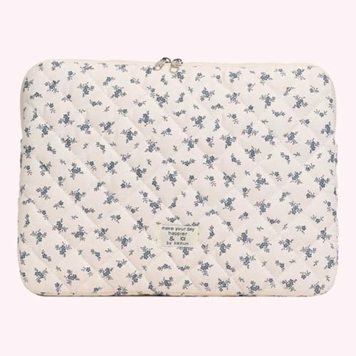 14 inch Maple Leaf Soft Pad Tablet Bag Embroidery Puffy Protective Case Shockproof Cute Quilted Laptop Sleeve Commute Work Study Bag - color: Blue Leaf