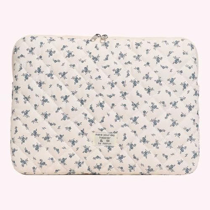 14 inch Maple Leaf Soft Pad Tablet Bag Embroidery Puffy Protective Case Shockproof Cute Quilted Laptop Sleeve Commute Work Study Bag - color: Blue Leaf