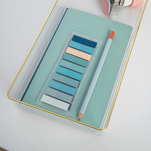 Martha Stewart Kerry Plastic Stackable Office Desk Drawer Organizers, 15" x 6", 2 Pack, with Gold Trim - size: 15" x 6"