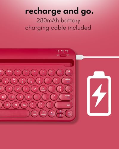 Macally Bluetooth Tablet Keyboard - Multi Device Wireless Keyboard for Phone, iPad mini/Pro, Android - Rechargeable with Built in Stand and Quiet Keys - color: Viva Magenta